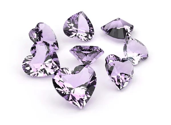 Forma do coração pedras preciosas violetas — Fotografia de Stock