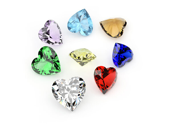 Heart shape colorful gemstones