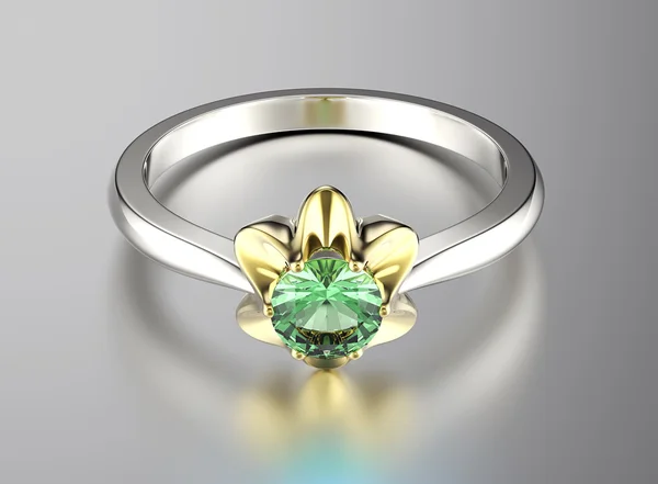 Anello in argento con gemma verde — Foto Stock