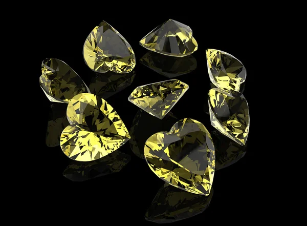 Heart shape yellow gemstones — Stock Photo, Image