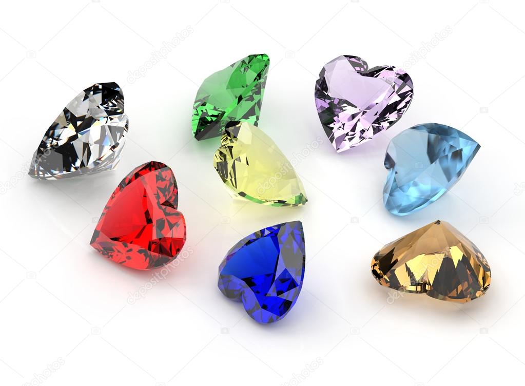 Heart shape colorful gemstones