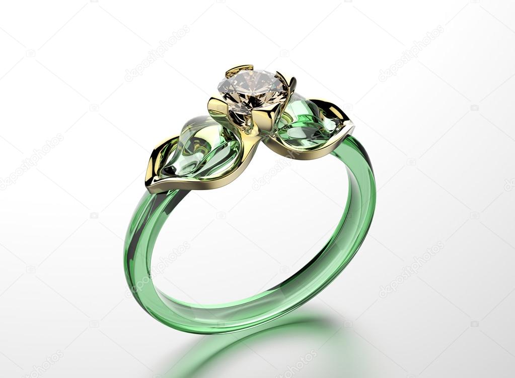 Green glass ring with gemstone