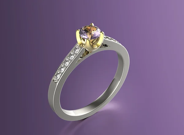 Goldener Verlobungsring mit Amethyst. — Stockfoto