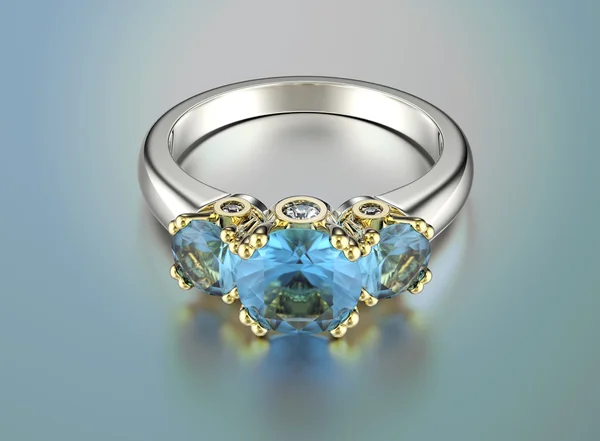 与海蓝宝石的金戒指 — 图库照片
