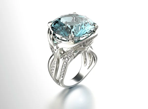 Złoty pierścionek z aquamarine. — Zdjęcie stockowe
