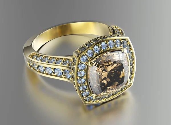 Anillo de compromiso dorado con diamante — Foto de Stock