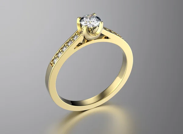 Golden Engagement Ring with Diamond — Stock Photo, Image