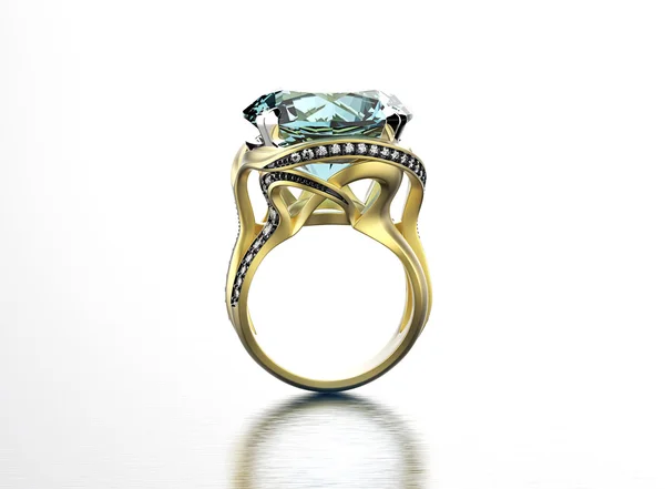 Golden  Ring with aquamarine. — Stock Photo, Image