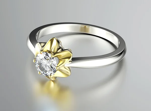 Bague de fiançailles en or avec diamant. Contexte des bijoux — Photo