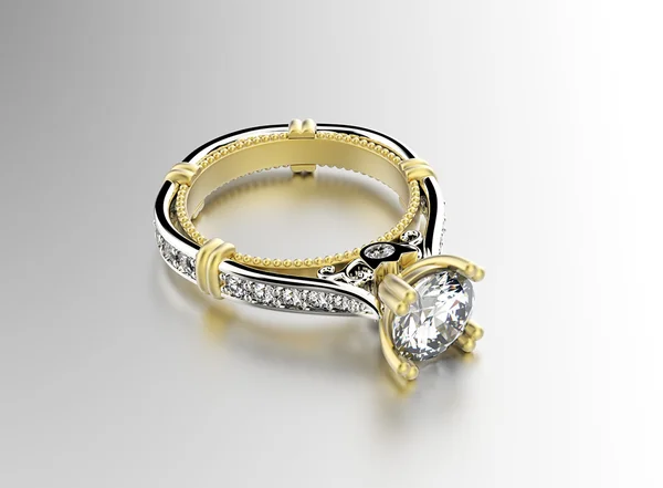 Bague dorée avec diamant . — Photo