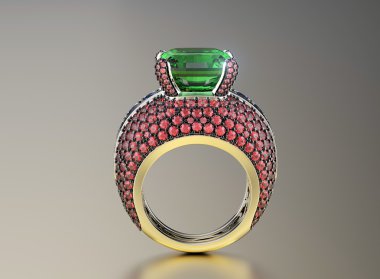 Değerli taşlar ile altın yüzük