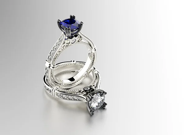 White Gold Rings with sapphire — Stock Photo, Image