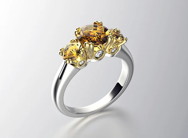 Bague dorée avec diamant — Photo