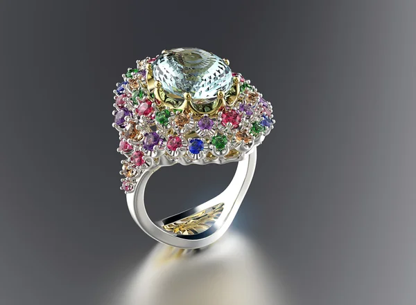 Złoty pierścionek z kamieni szlachetnych — Zdjęcie stockowe