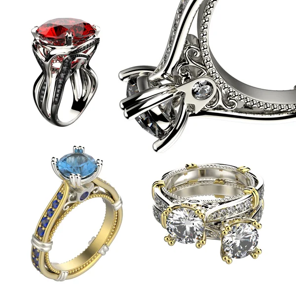Anéis de casamento dourados com diamantes — Fotografia de Stock