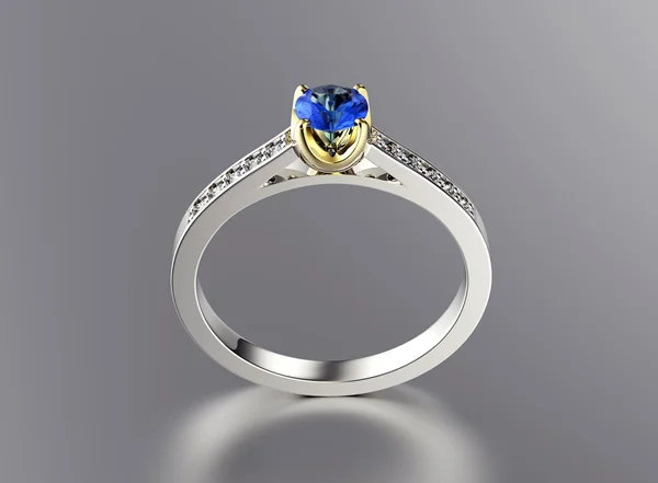 Кольцо с голубым бриллиантом — стоковое фото