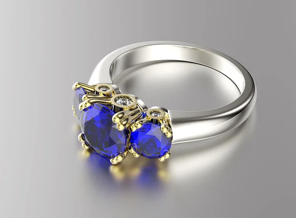 Prsten s modrými diamanty — Stock fotografie
