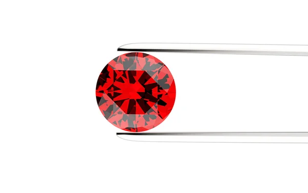 Red gemstone in the tweezers — Stock Photo, Image