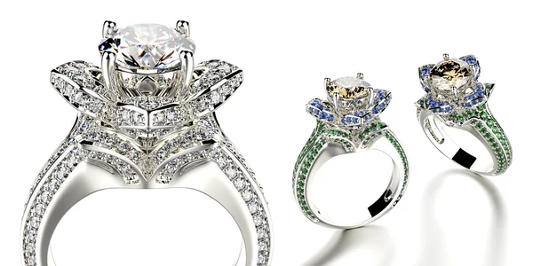 Elszigetelt gyémánt gyűrűk — Stock Fotó