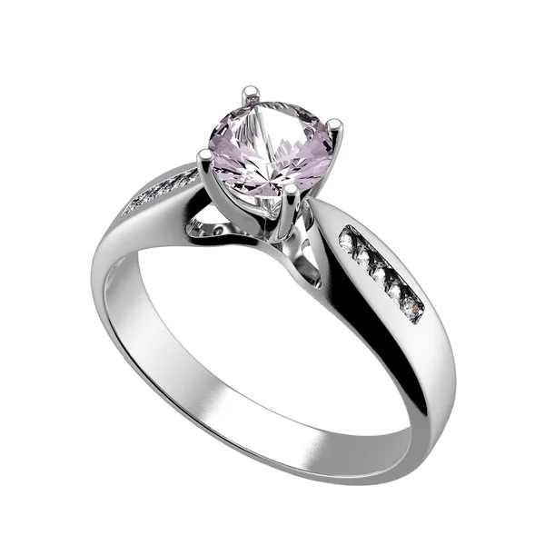 Stříbrný prsten s diamantem. — Stock fotografie