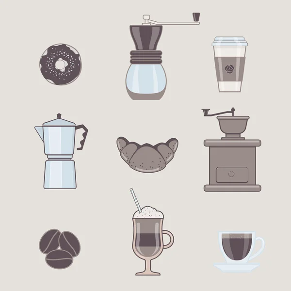 Conjunto de tipos de café y accesorios de café — Vector de stock
