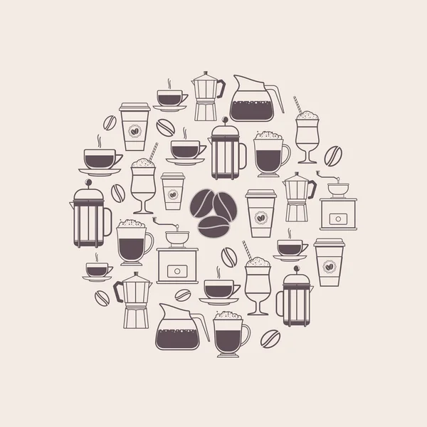 Coffee Types and Coffee Accessories Icons Set in Line Style — Stock Vector