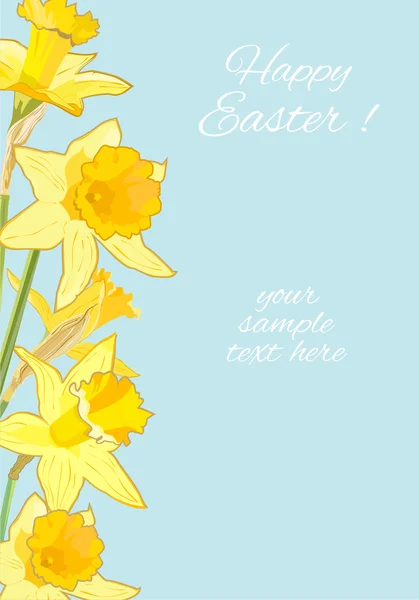 Kartkę z życzeniami Wielkanoc z żonkilami na niebieskim tle — Wektor stockowy