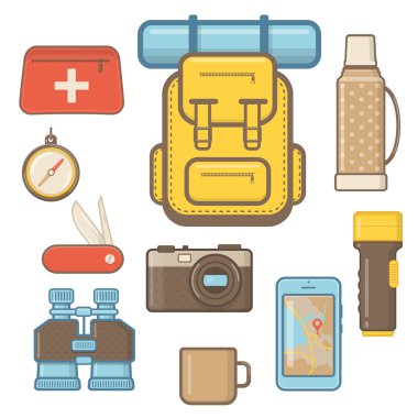 kamp ve ekipman öğeler hiking