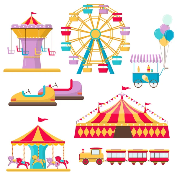 Conjunto de elementos del parque de atracciones — Vector de stock