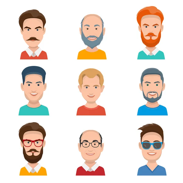 Ensemble de différents visages masculins — Image vectorielle