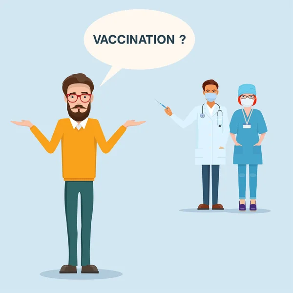 Nessun Concetto Vaccinazione Uomo Che Pensa Dubita Problema Vaccinazione Illustrazione — Vettoriale Stock
