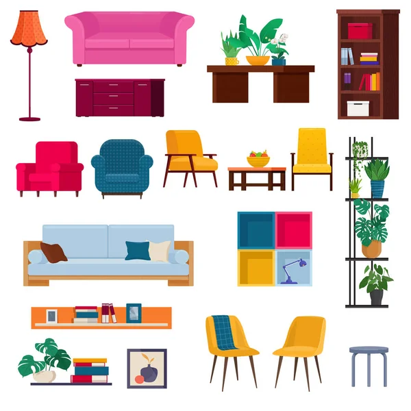 Grote Set Meubels Woondecoratie Moderne Items Voor Een Woonkamer Kantoorinterieur — Stockvector