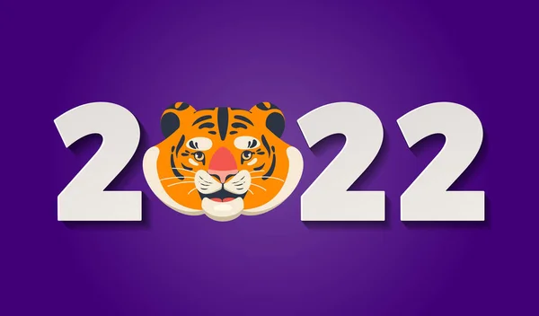 Nowy Rok Tło Tygrysią Główką Numery Baner Karta Plakat Itp — Wektor stockowy