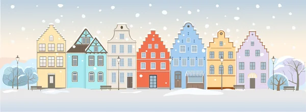 冬季城市景观与复古的房子 — 图库矢量图片