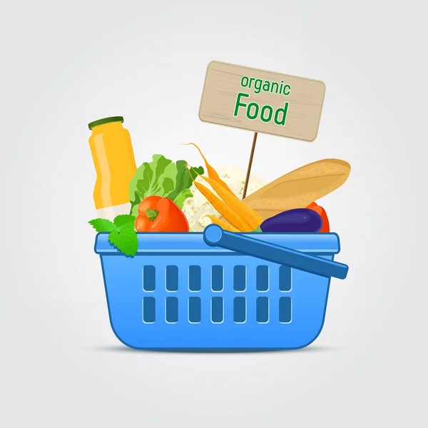 Shopping Basket with Fresh Food — Stock Vector