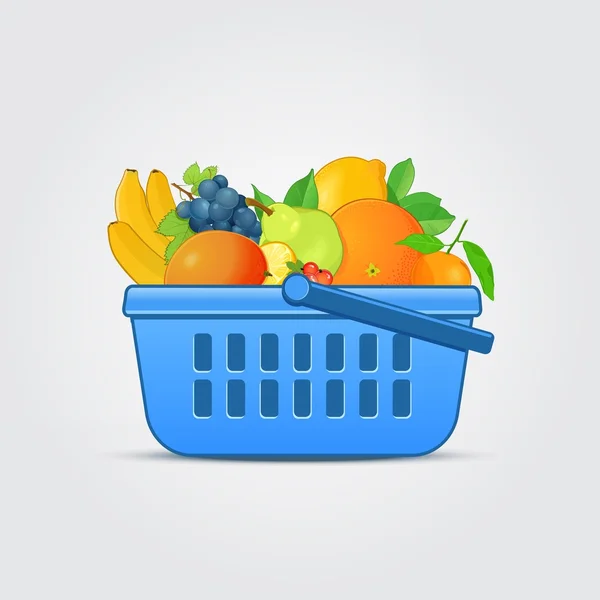 Cesta de compras com frutas frescas —  Vetores de Stock