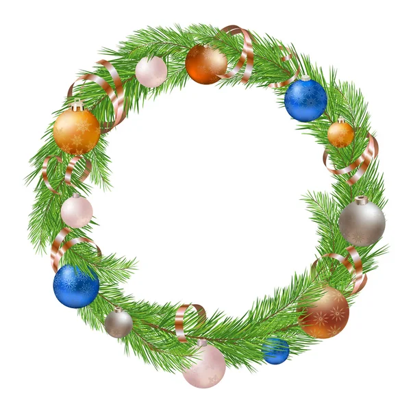 Christmas Wreath with Decorations on White Background — Stock Vector