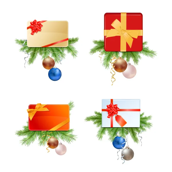 Christmas Presents and Cards with Fir Branches and Decorations — Stock Vector
