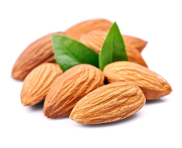 Nueces de almendras con hojas — Foto de Stock