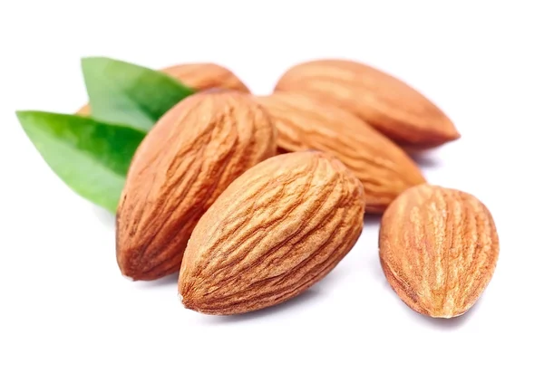 Ořechy mandle s listy — Stock fotografie