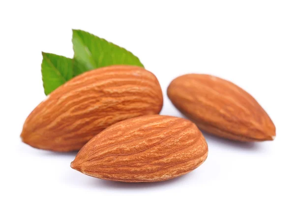 Almonds nuts with leaves close up — Stock Photo, Image