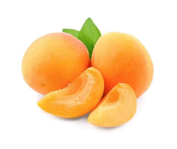 Sweet Apricots Slick Apricots Fruits Close White Backgrounds — Stock Photo, Image