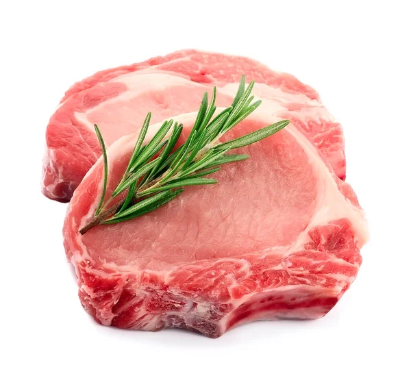 Crude Bio Meat Rosemary Isolated Whitte Backgrounds — Stock Photo, Image