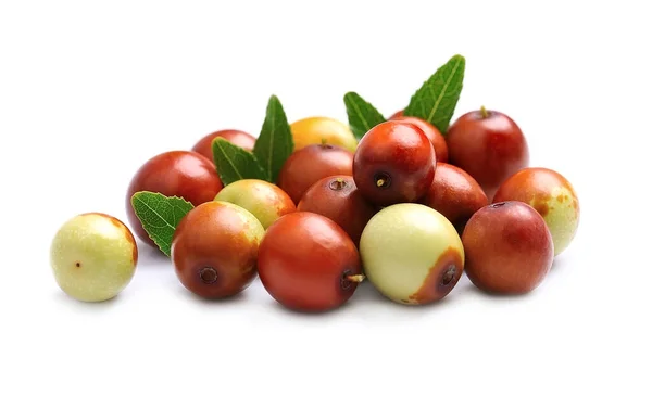 Dates Vruchten Geïsoleerd Witte Achtergronden Jujube Vruchten Close — Stockfoto