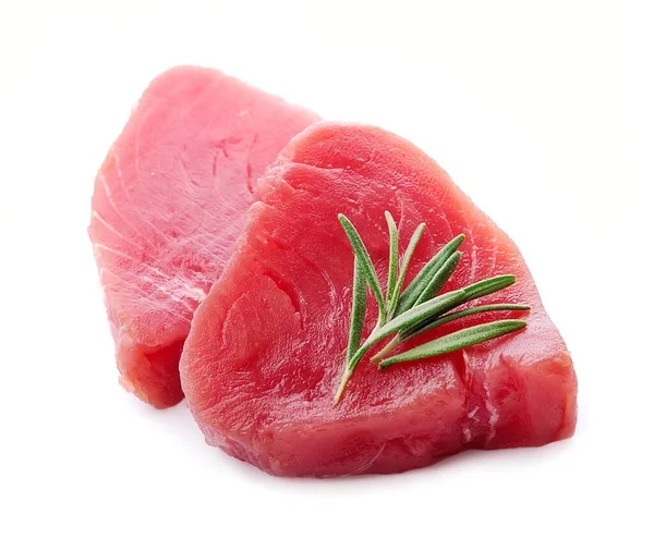 Steak Tuna Fish Rosemary White Backgrounds Raw Tuna Fish — Stock Photo, Image