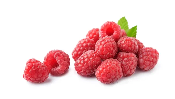 Framboise Douce Avec Des Feuilles Sur Fond Blanc Aliments Sains — Photo