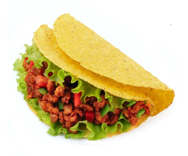 Mexikanska Tacos Med Grönsaker Vit Bakgrund Stockfoto