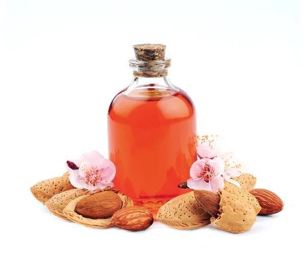 Almonds Oil Almonds Flower White Backgrounds — Stock Photo, Image