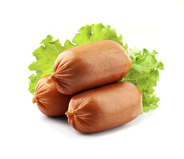 Sausages Lettuce Salad White Backgrounds — Stock Photo, Image