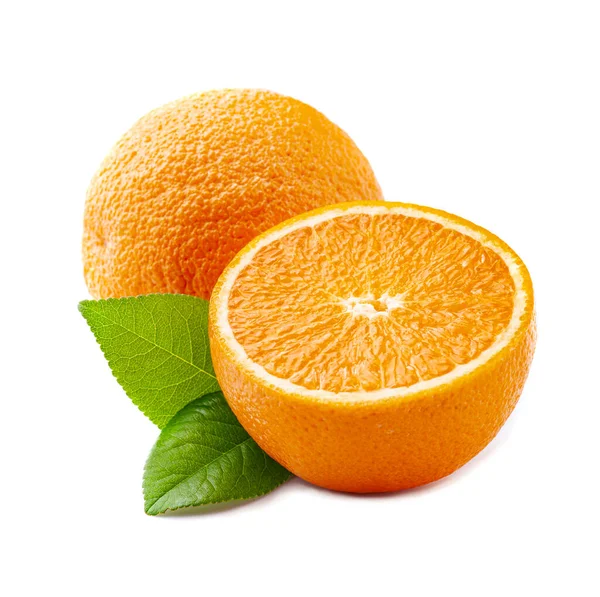 Sweet Oranges Fruits Leaves White Backgrounds — Stock Photo, Image